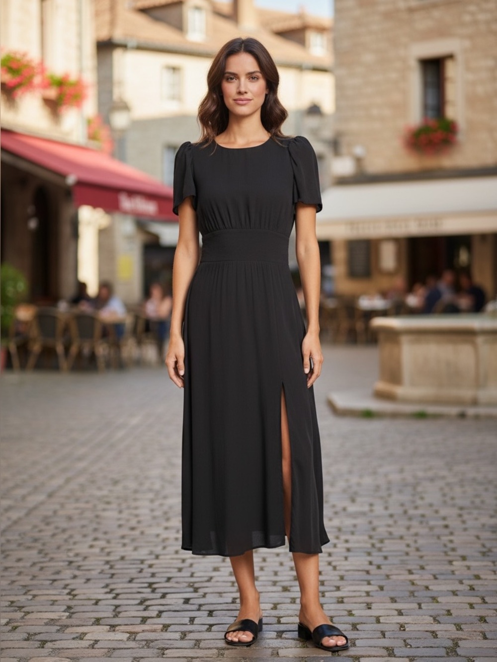 AFRM BLACK MIDI DRESS WITH CUTOUT BACK